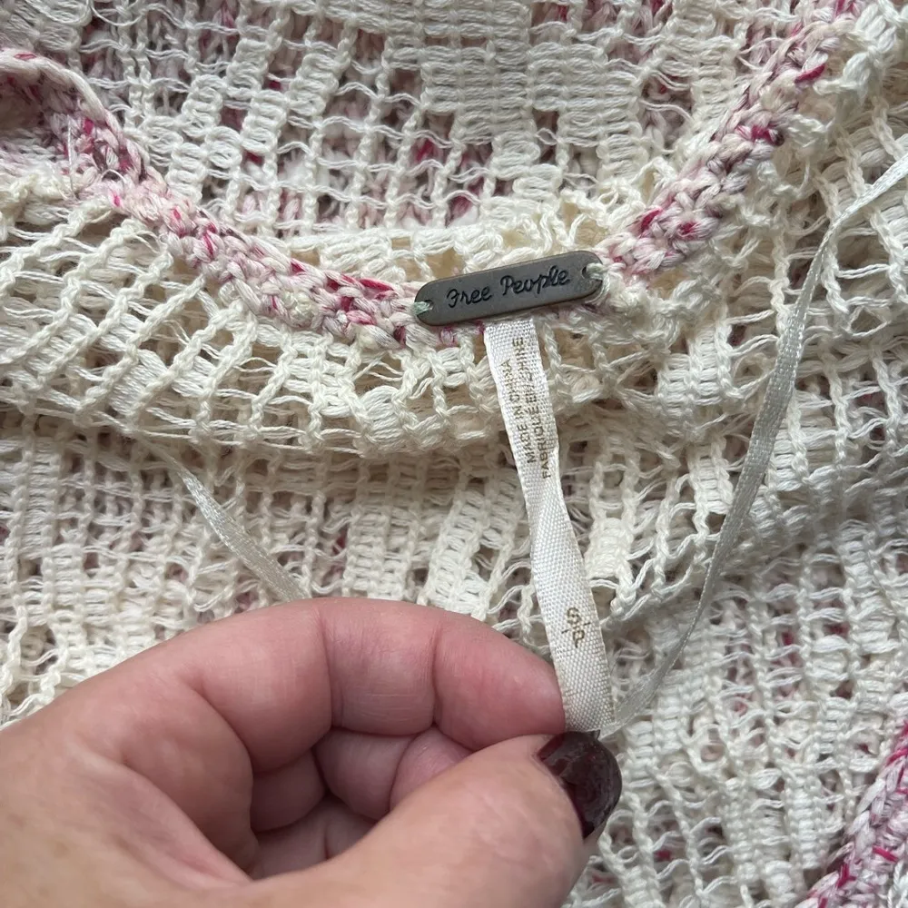 Free People Oversized Cotton Knit with Crochet Back Pink White Tunic S/P Pink - Image 5