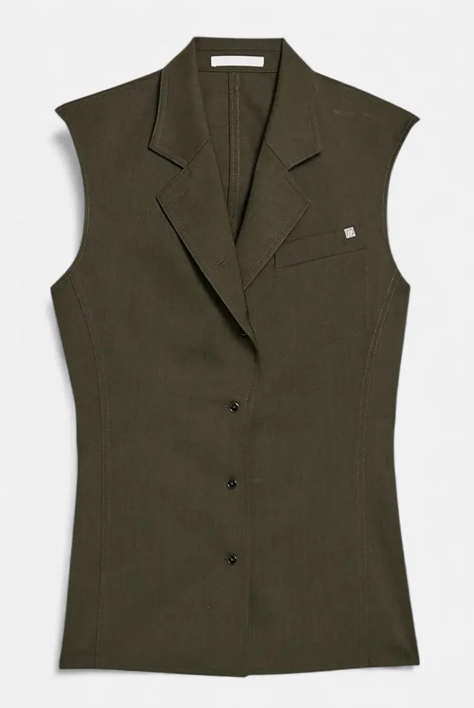 Helmut Lang SLC Modest Wool Vest – Green Melange – Size 6 – NWT - MSRP $465 - Image 1