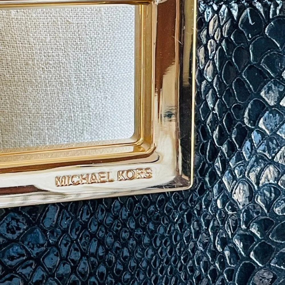 Michael Kors Black Python Embossed Patent Leather Berkley Clutch - Image 5
