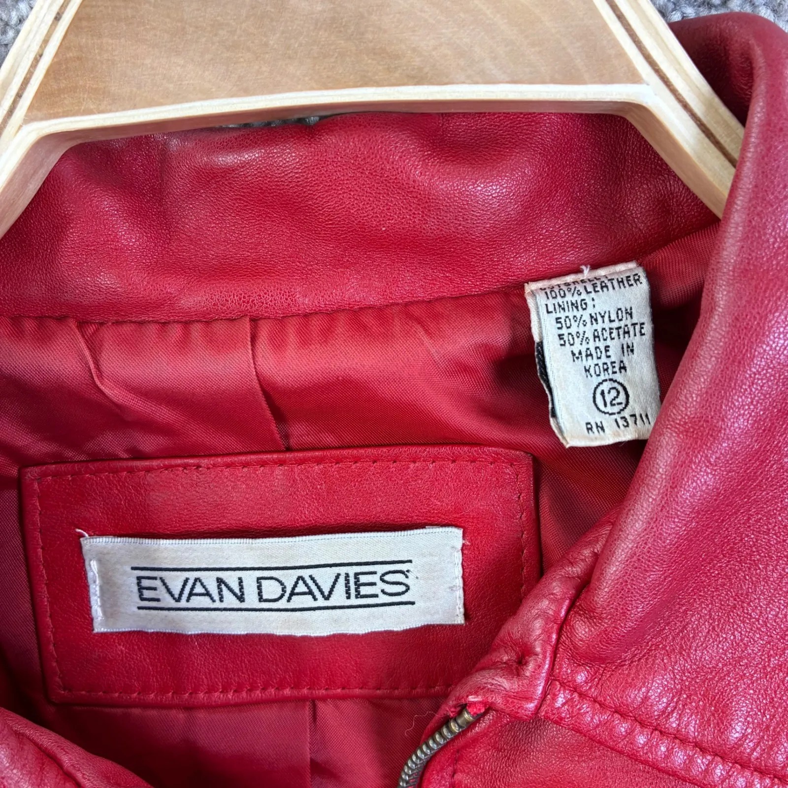 EVAN DAVIES Red Leather Jacket Womens 12 Zip Up Collared Blazer Style Retro VTG - Image 7
