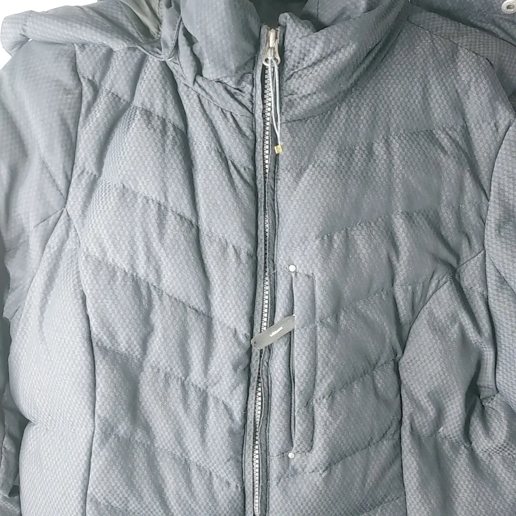 Eddie Bauer  L Gray Knee Length Down Puffer Hoodie Jacket - Image 11