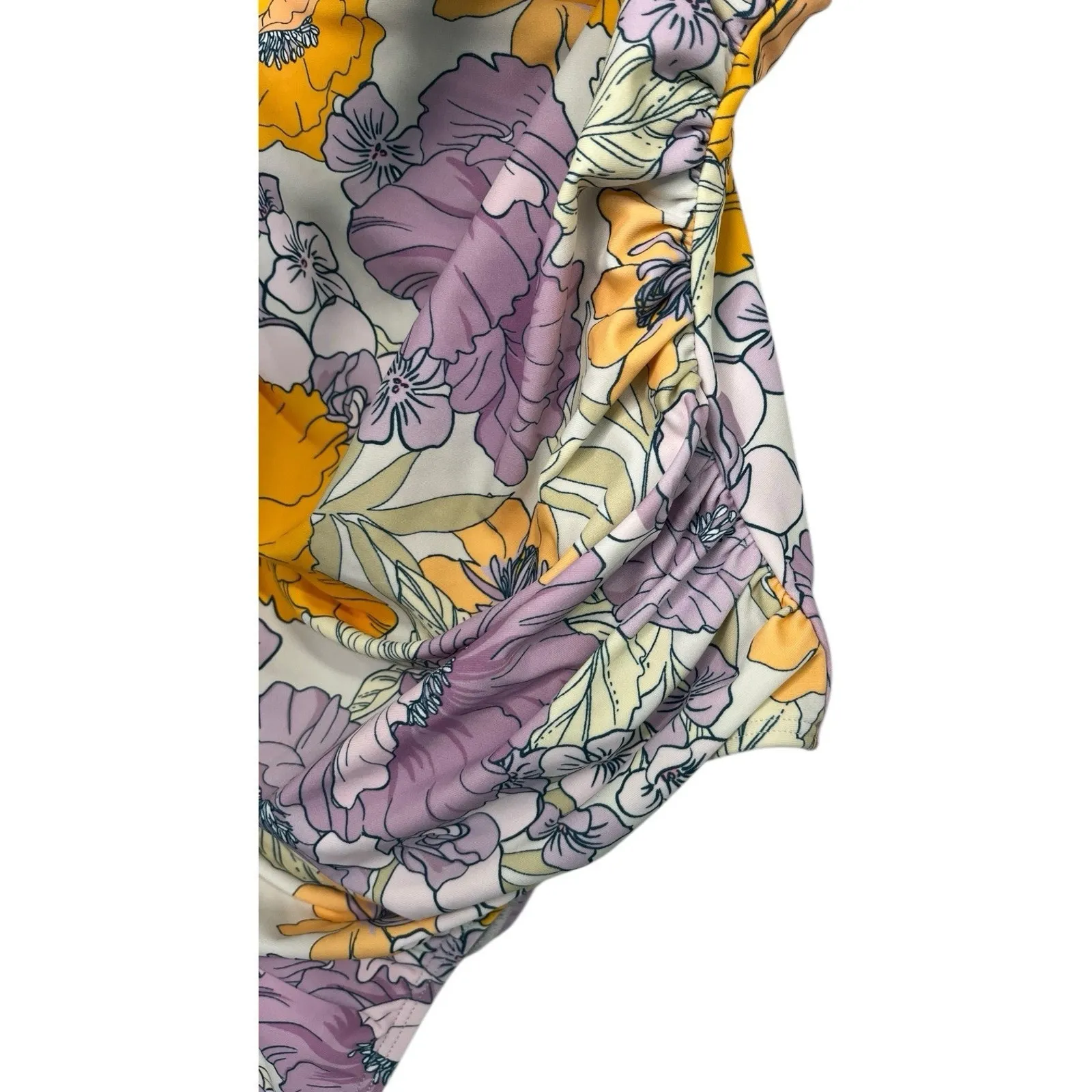 New Cupshe One Piece Swimsuit Womens Medium Purple Floral Halter Ruched Beach - Image 8