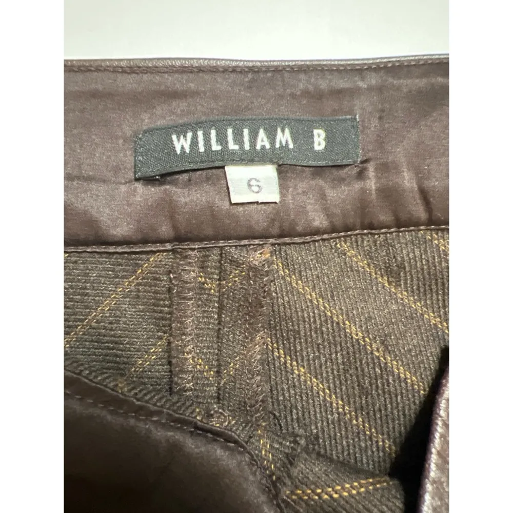VTG William B Chocolate Rust Stripe Wool Blend Leather Pencil Shirt Sz… - Image 7