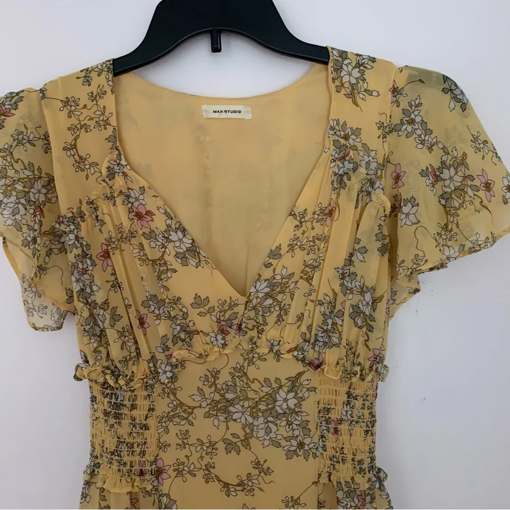 Max Studio Yellow Floral Midi Dress - Image 4