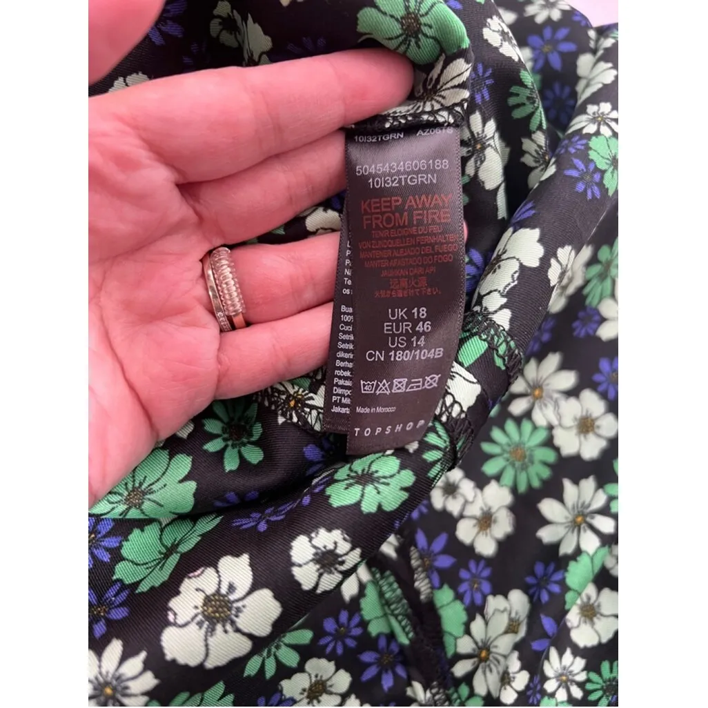 Topshop satin floral print midi dress‎ in green, Size 14 - Image 10