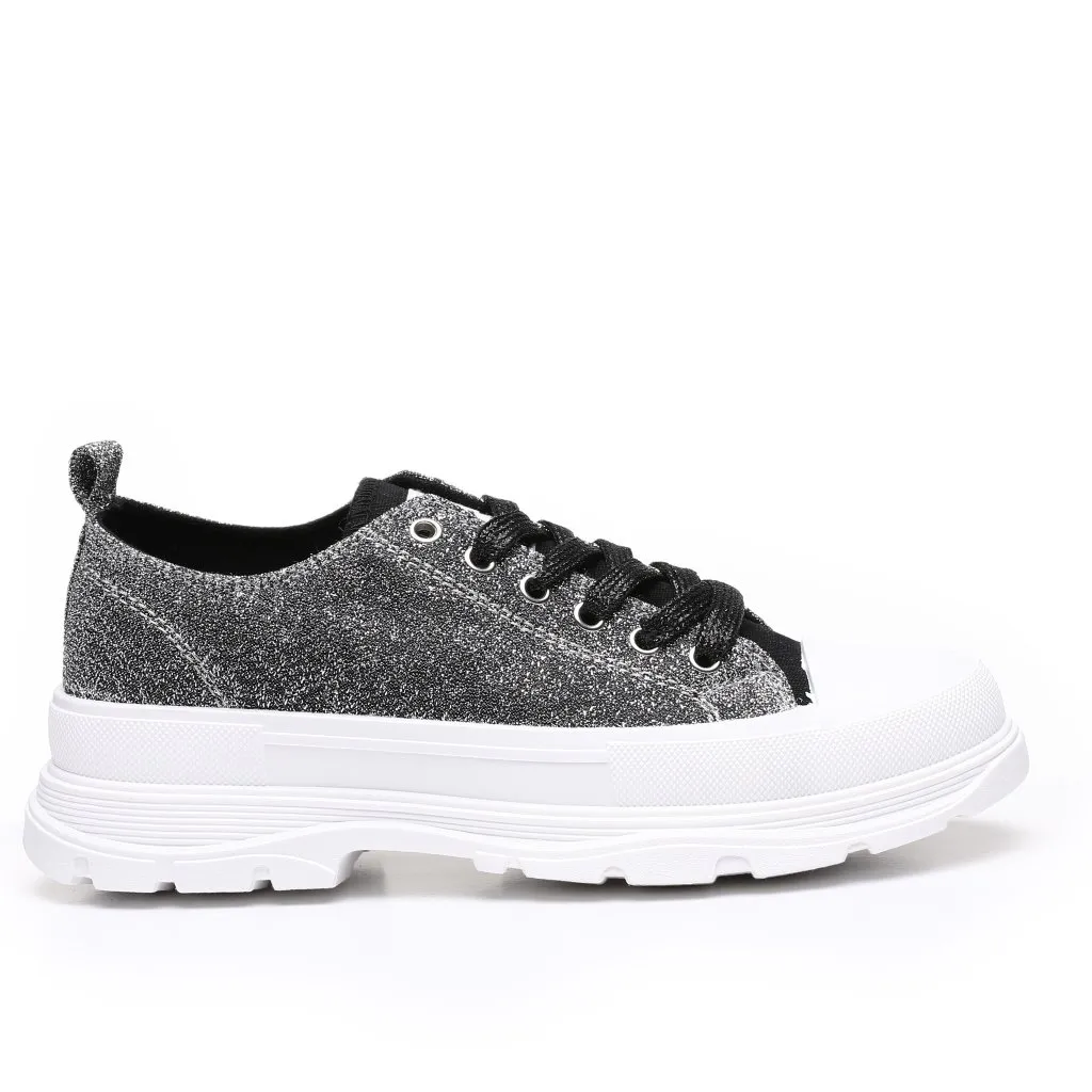 NEW True Religion Janis Sneakers by True Religion Glitter Sparkle Silver SZ-10 - Image 2