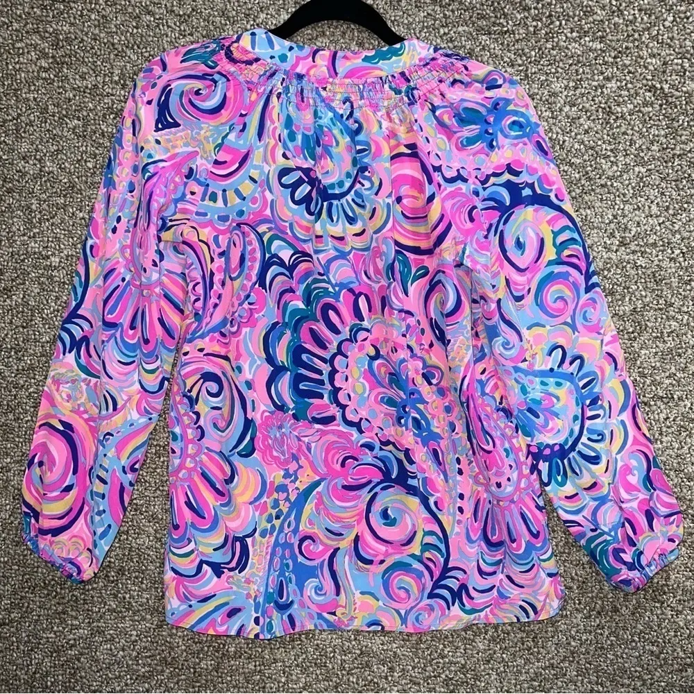 Lilly Pulitzer  100% Silk Elsa Blouse Psychedelic Sunshine Size XS - Image 2