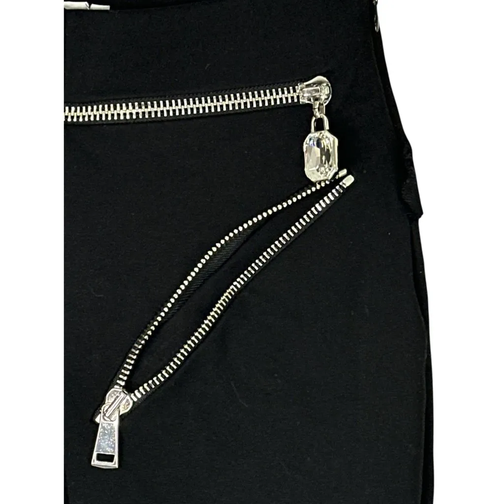 AREA Zipper Brief Leggings in Black Small New Womens Skinny Crystal Pants - Image 9