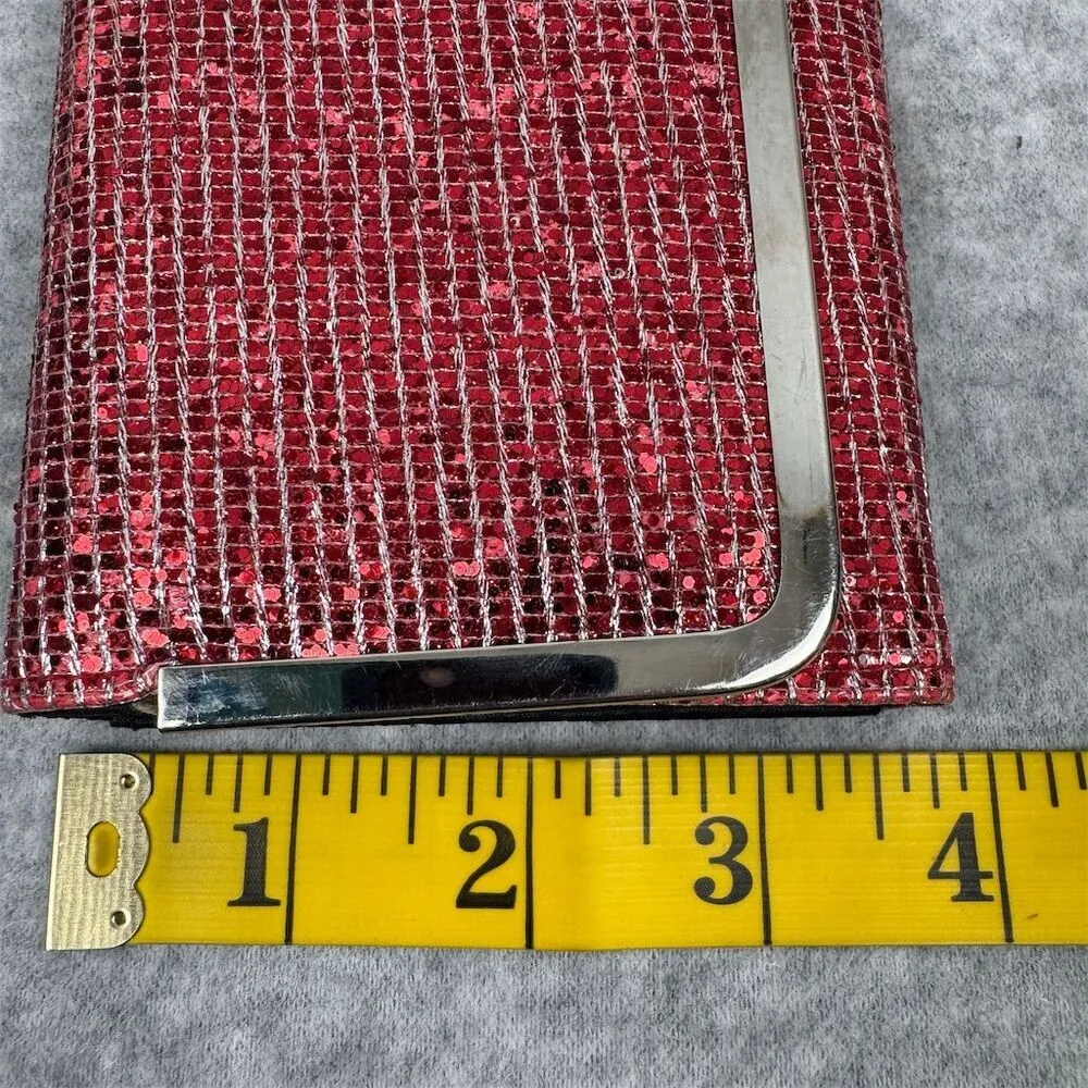 Red Glitter Trifold Wallet Clutch Evening Party Wedding - Image 8