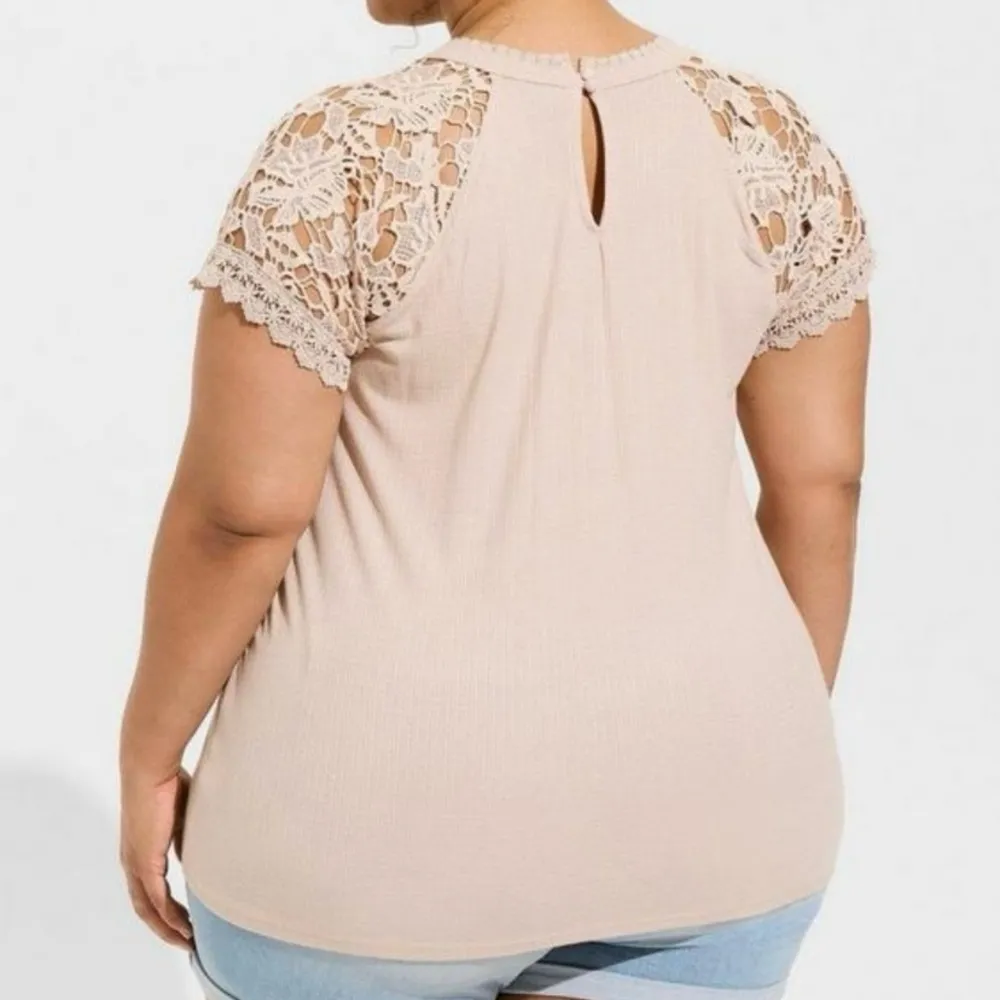 Torrid Textured Jersey Crew Neck Crochet Raglan Top - Image 3