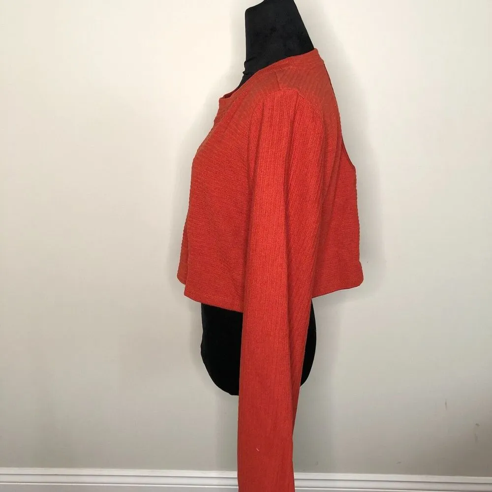 Band Of The Free Womens Sweater Medium Red Loose Knit‎ Long Sleeve Crop NWT - Image 3
