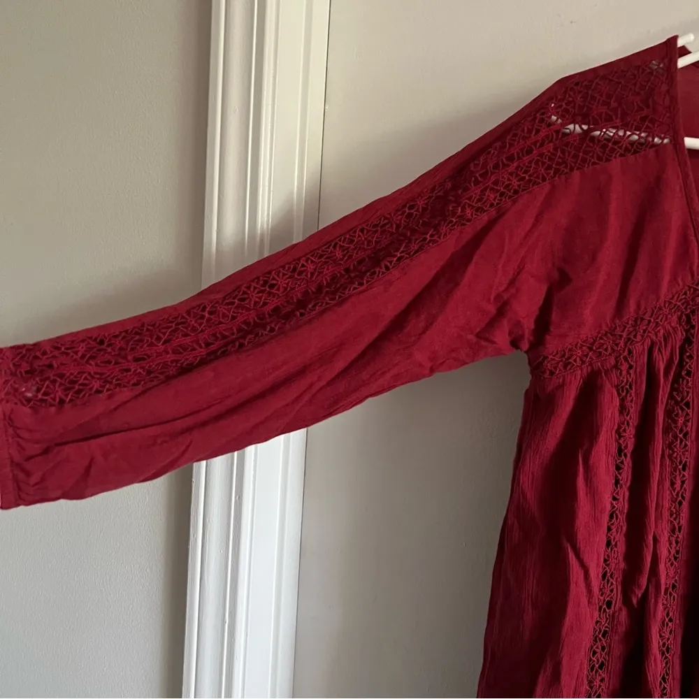 American Eagle Red Crochet Lace Long-Sleeve Babydoll Dress Size XS Bohemian AEO. - Image 4