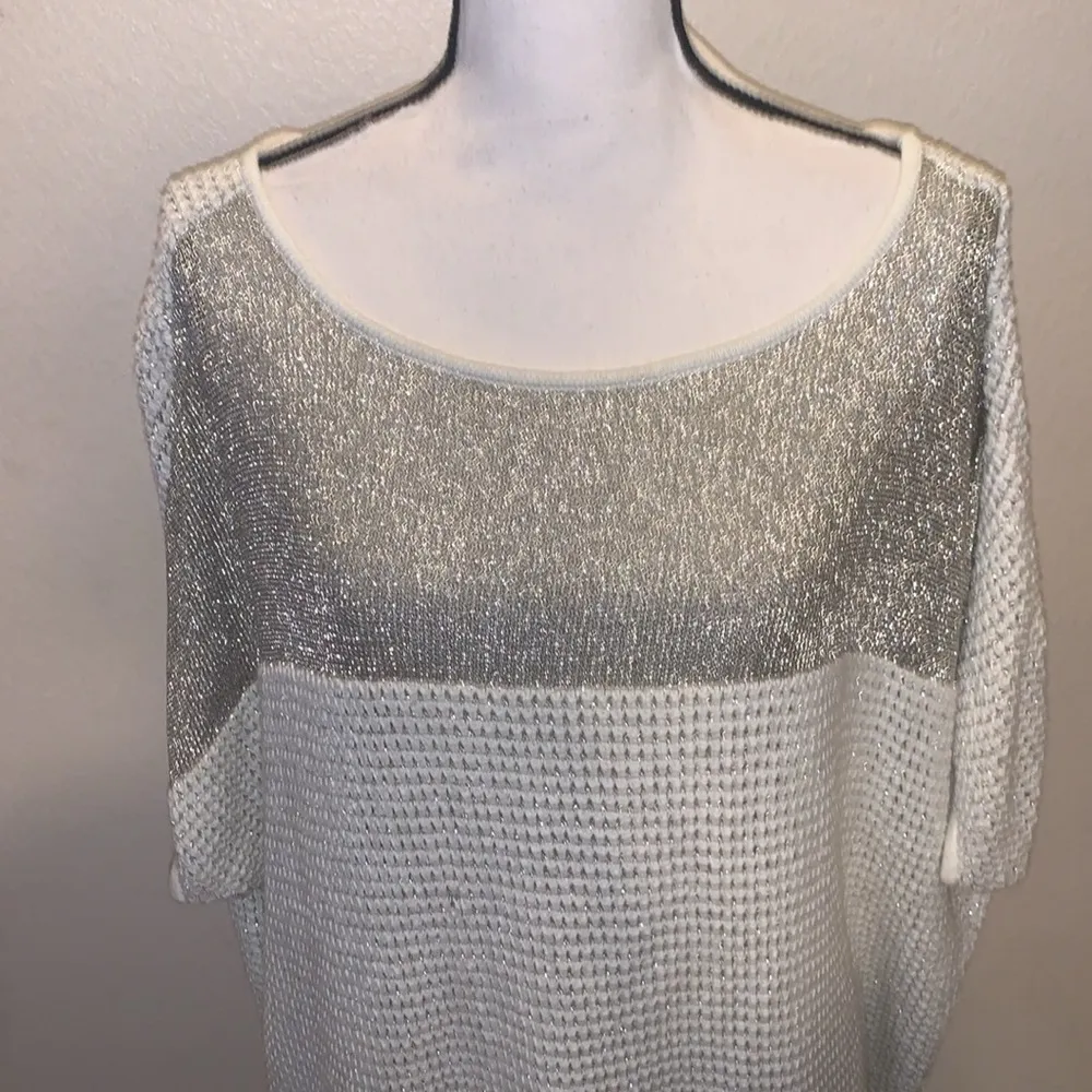 Cache  metallic silver loose fit short sleeve sweater - Image 2