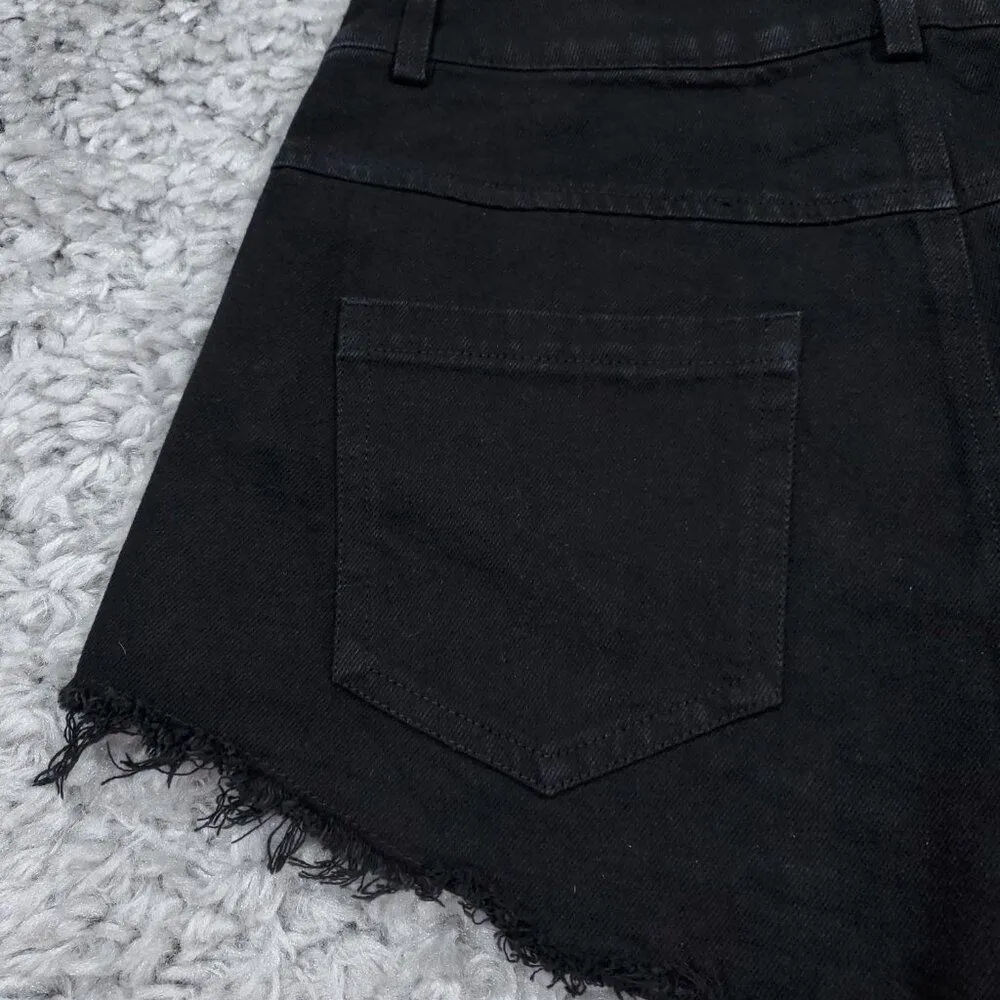 READ Punk Rave Studded Lace Overlay Black High Rise Denim Jean Shorts Cutoff Size undefined - Image 4