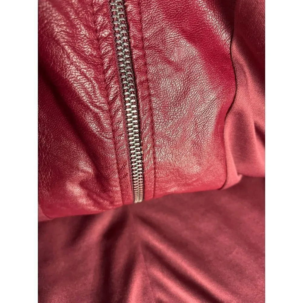 Ashley Stewart Jacket Women's Size 14 Red Pleather Zip Up Faux Leather - Image 9