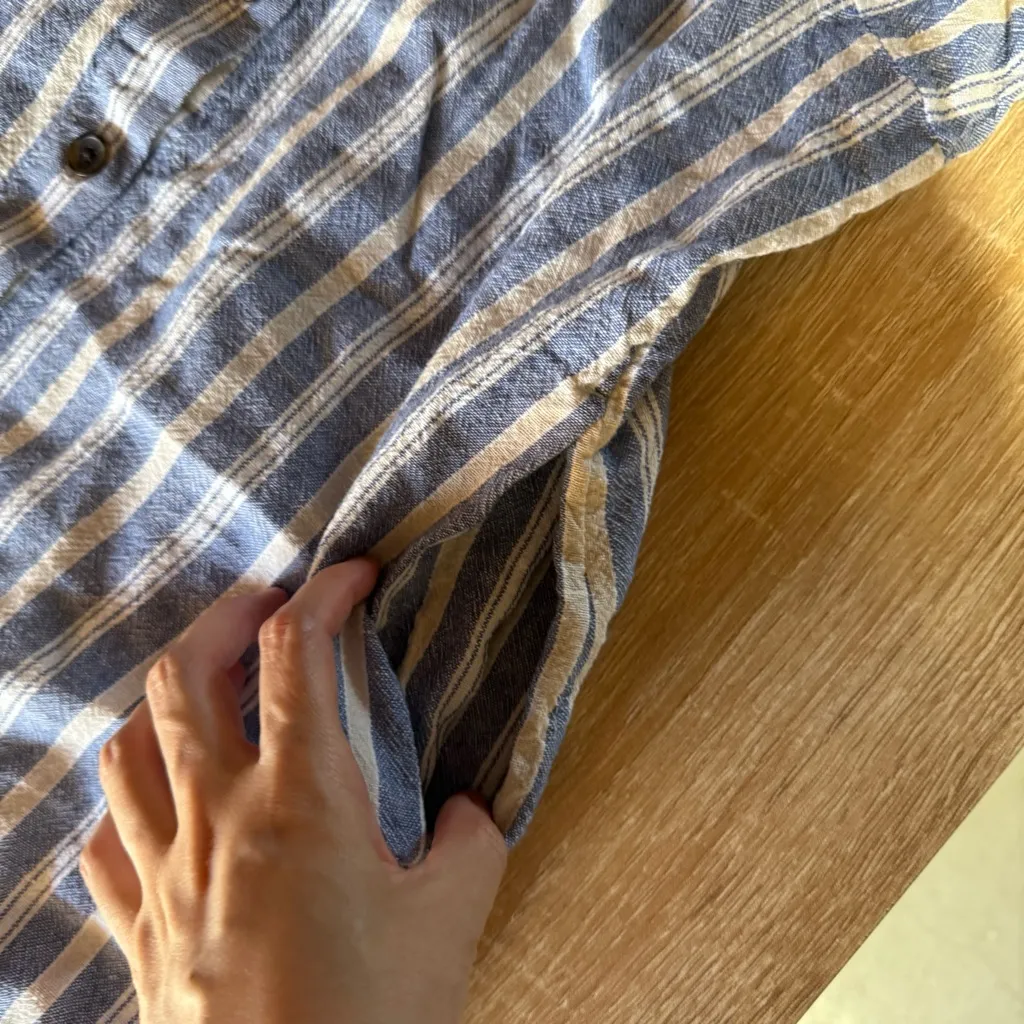 Old Navy Blue & White Striped Sleeveless Button-Down MIDI Length Dress Linen M - Image 3