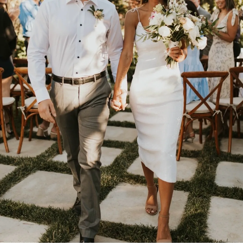 NBD  Revolve White Sequin Midi Dress With Tie Straps ~ Size Medium 💛🍄 - Image 11