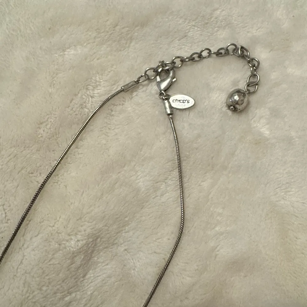 Chico’s Necklace Silver And White Disc & Silver Beads. Long Chunky 34”+ Length - Image 3
