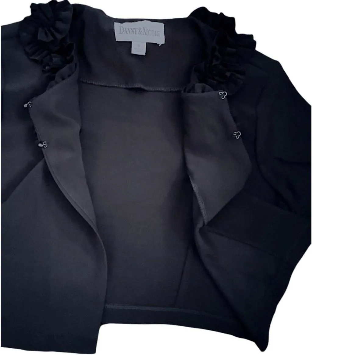 Danny Nicole Bolero Jacket Womens Black Open Front Ruffled Collar Short Sleeves - Image 4