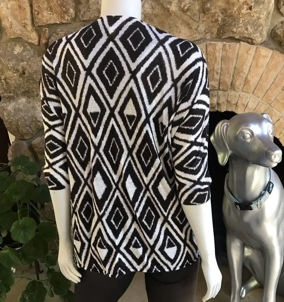 Chico's Black White Geometric Print 3/4 Sleeve Cardigan Women's Size S - Image 3