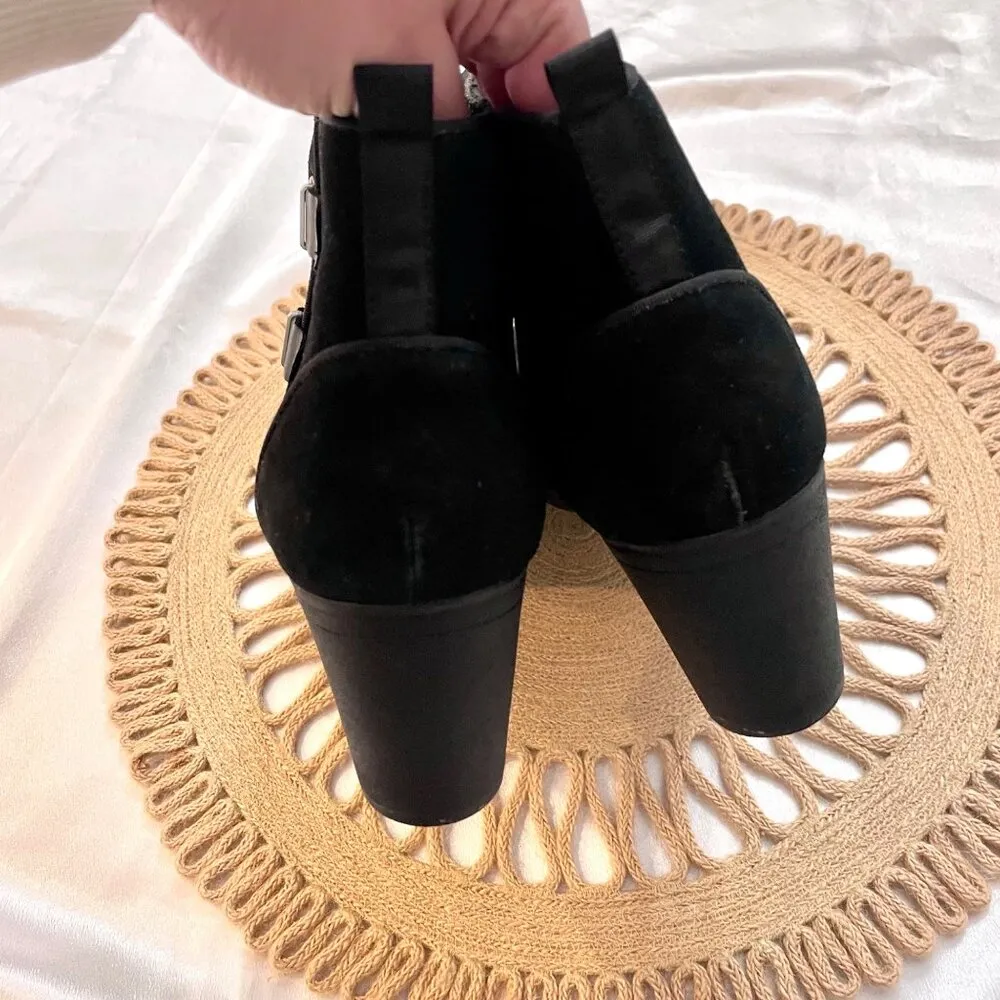 Clarks Black Suede Heeled Ankle Boots Size 10W - Image 7