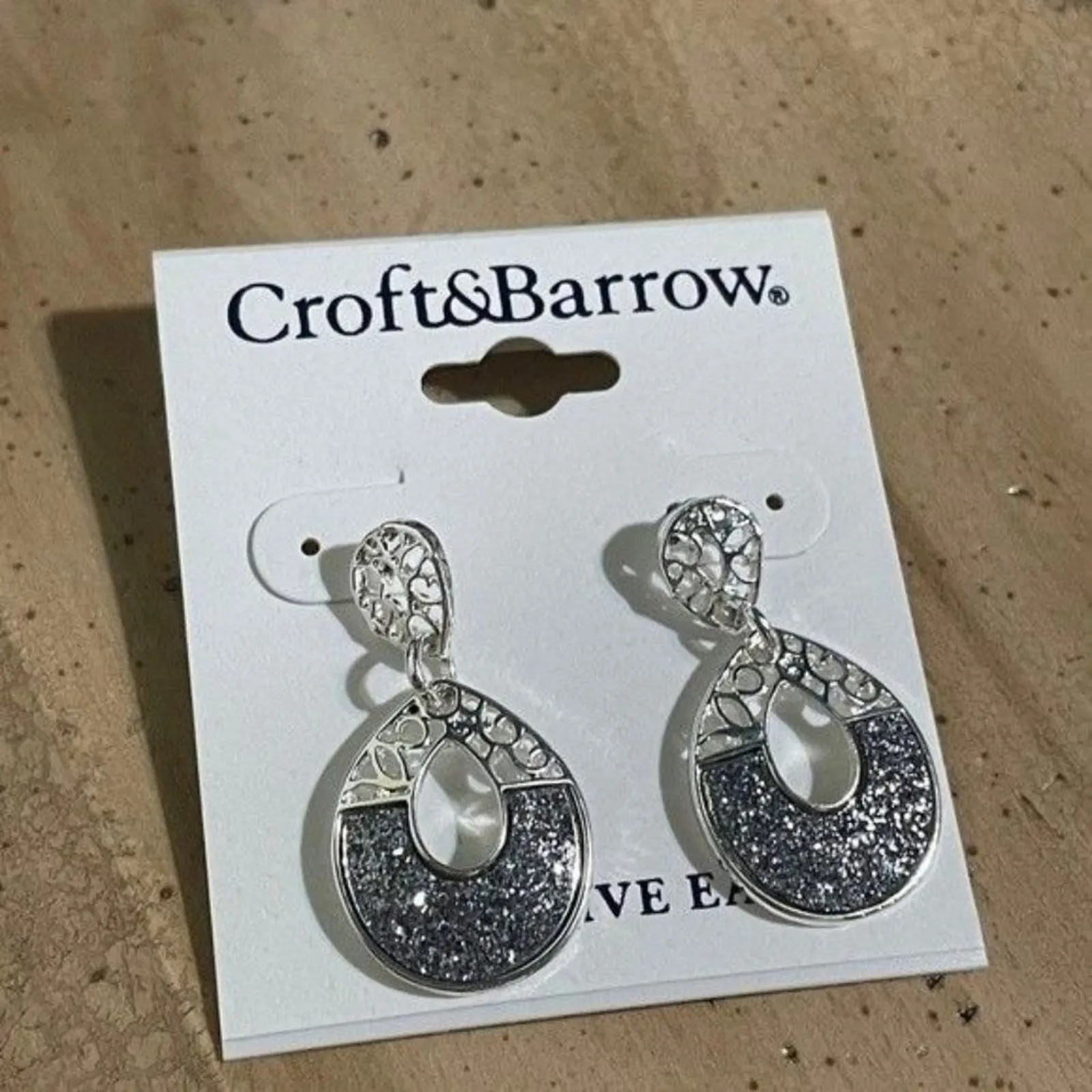 Croft & Barrow Two Tone Silver and Rhinestone Pierced Earrings - Image 2