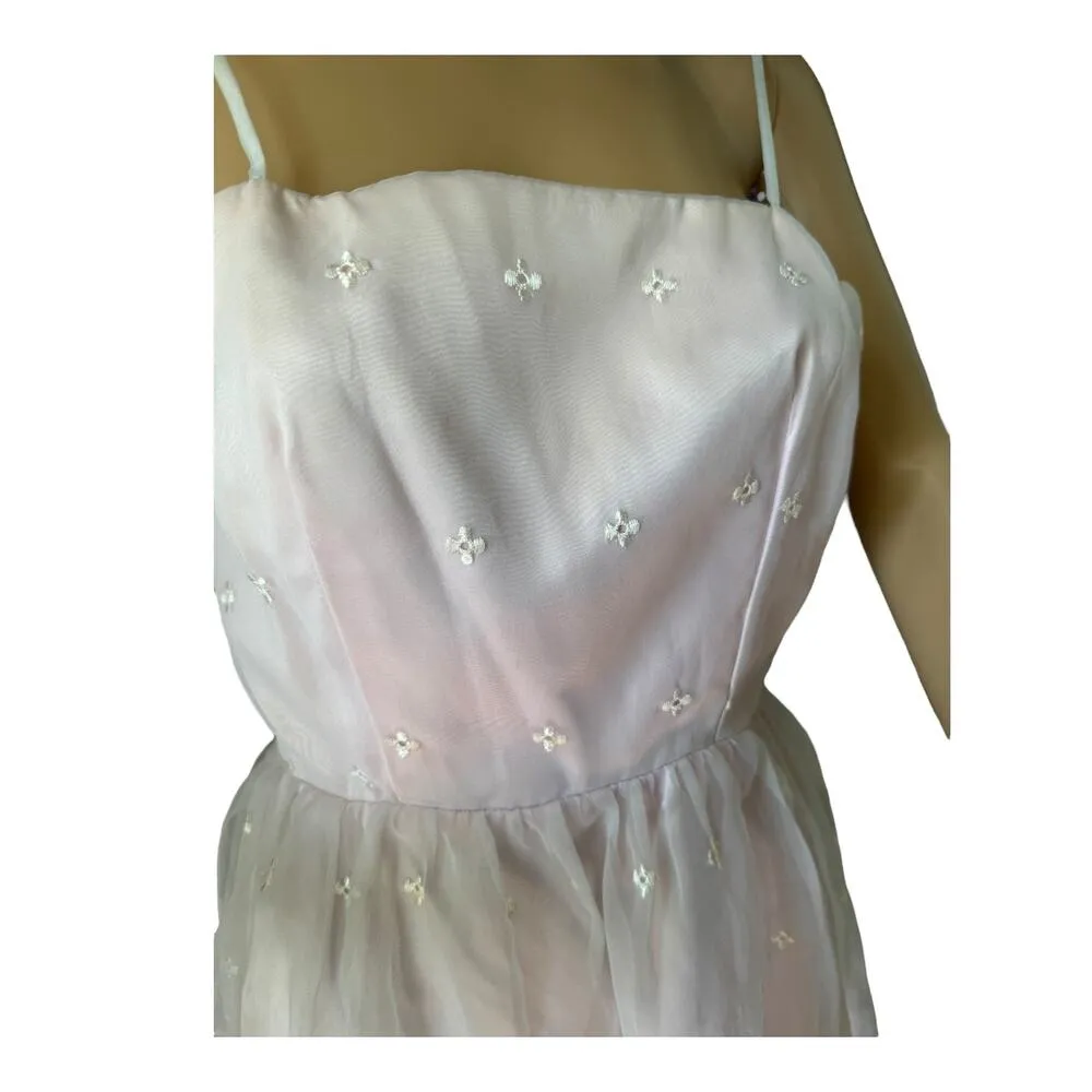 American vintage pink & white sheer eyelet bridesmaid prom maxi dress size Small - Image 6