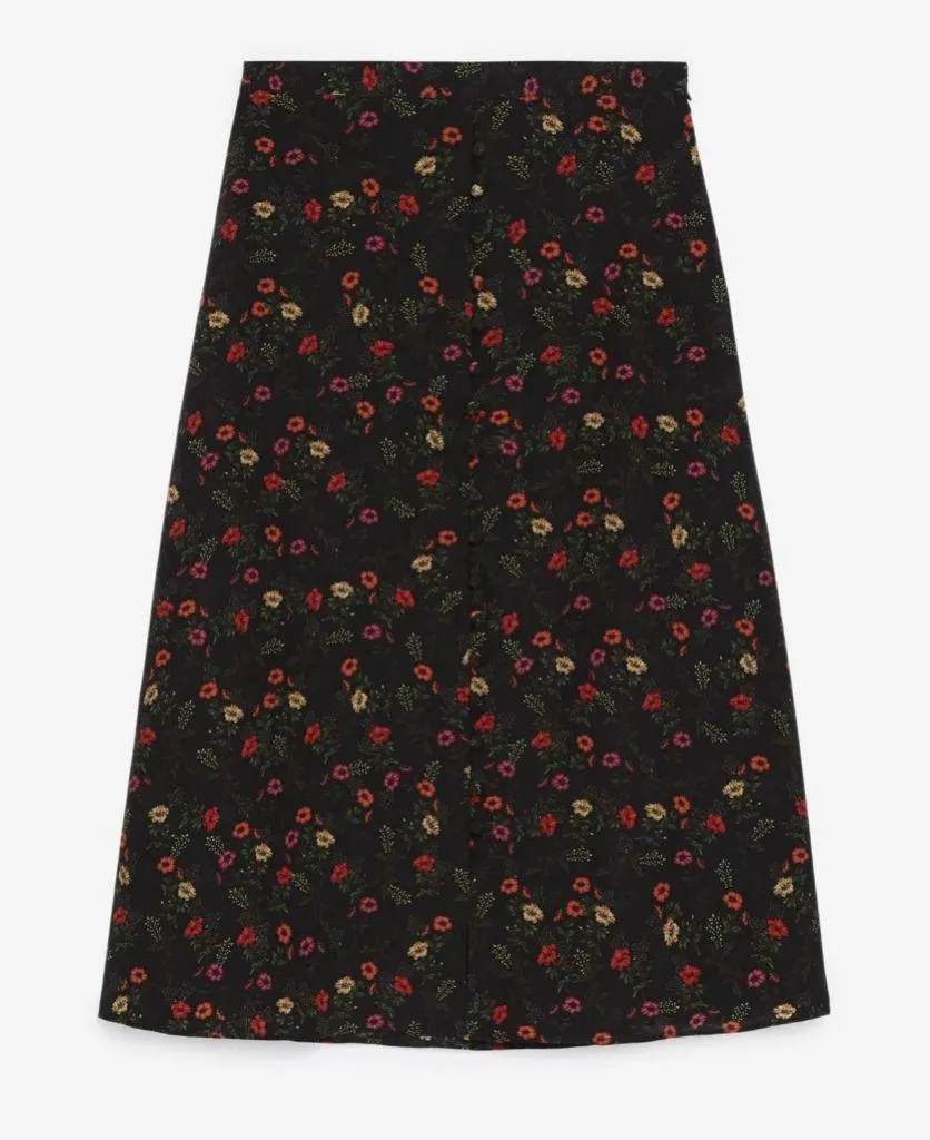 The Kooples Women's Black Silk Floral Print High Waist Midi Skirt‎ 0 - Image 4