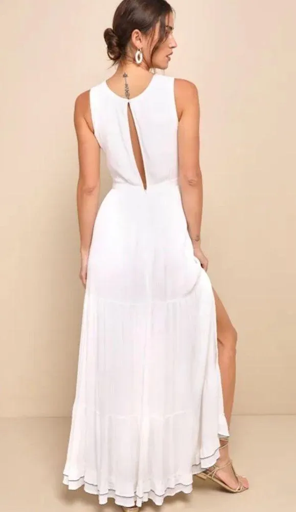 Lulu's XXS Maxi Dress White Embroidered Floral Vacation Cottage Coastal Boho - Image 10