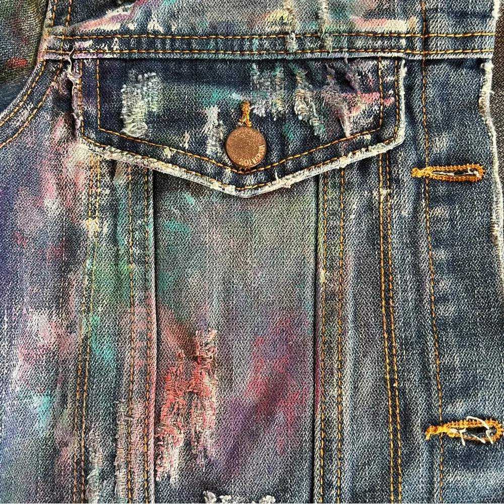 Denim Paint Splatter Jean Jacket Japanese Artist Streetwear Work of Art Small Blue - Image 5