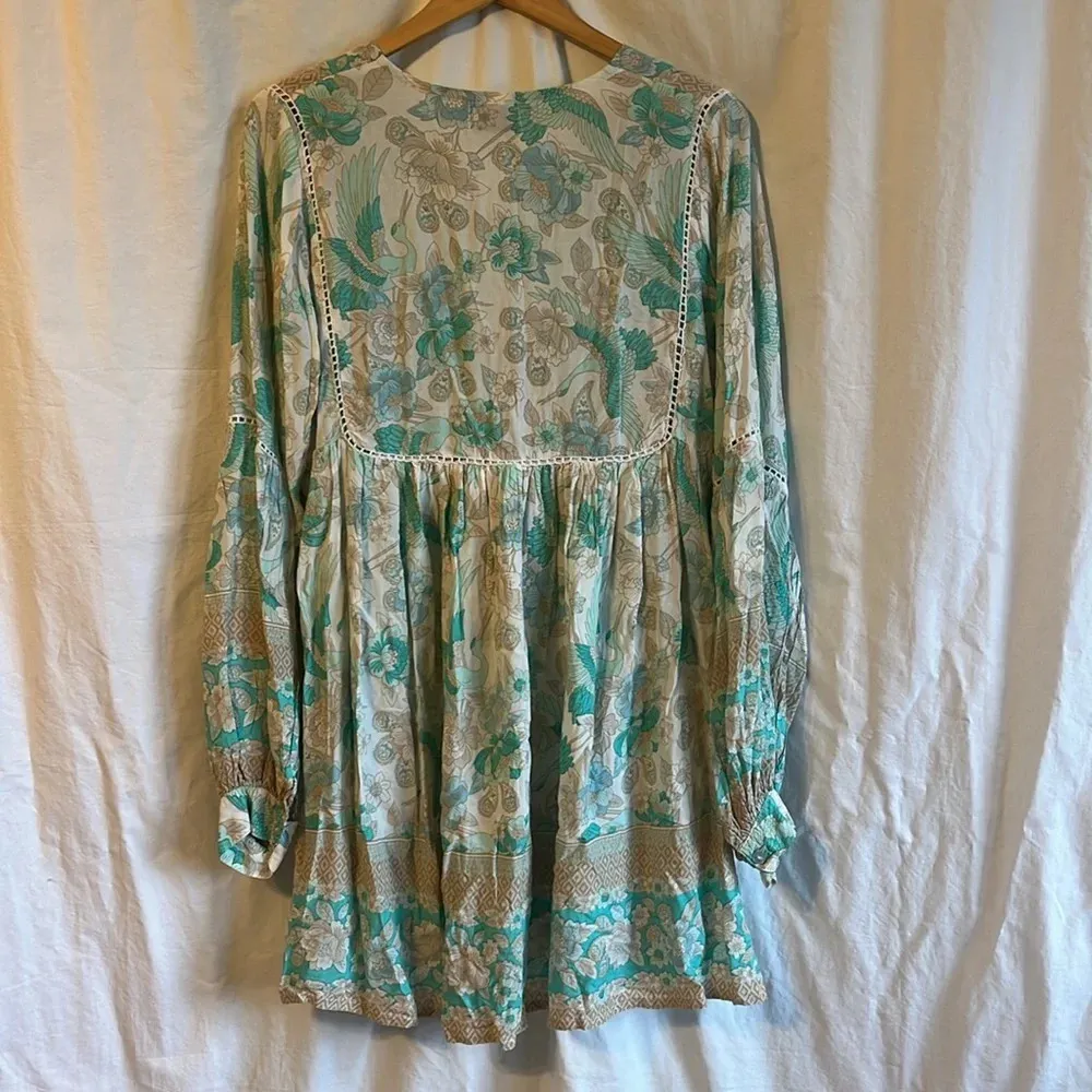 The Fox and the Mermaid Calista V Neck Tassel Floral Printed Mini Dress Blue Size M - Image 4