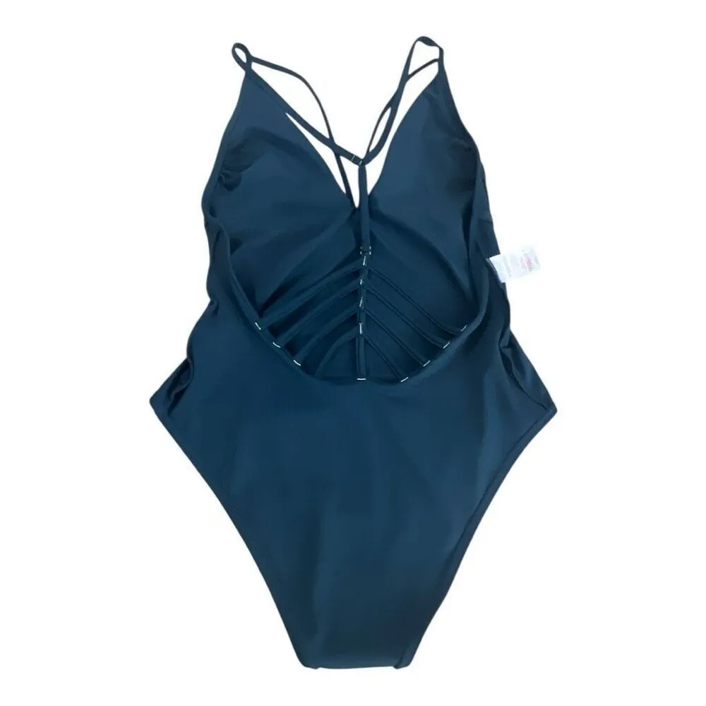 Xhilaration Swimwear One Piece Halter Green Size L Strappy Solid Color Beach - Image 7