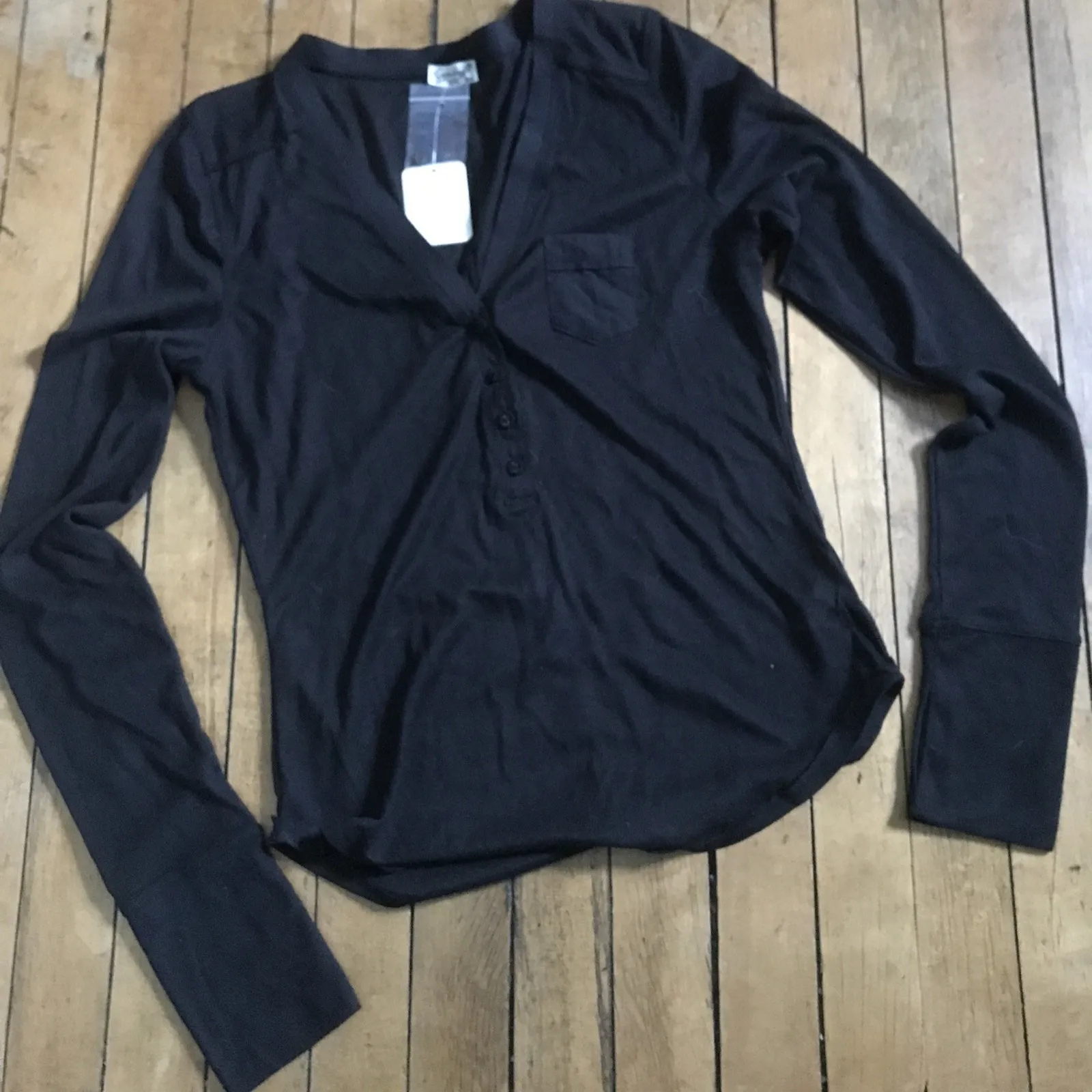 Free People Intimately Free Medium Black V-Neck Womens Shirt - Image 2