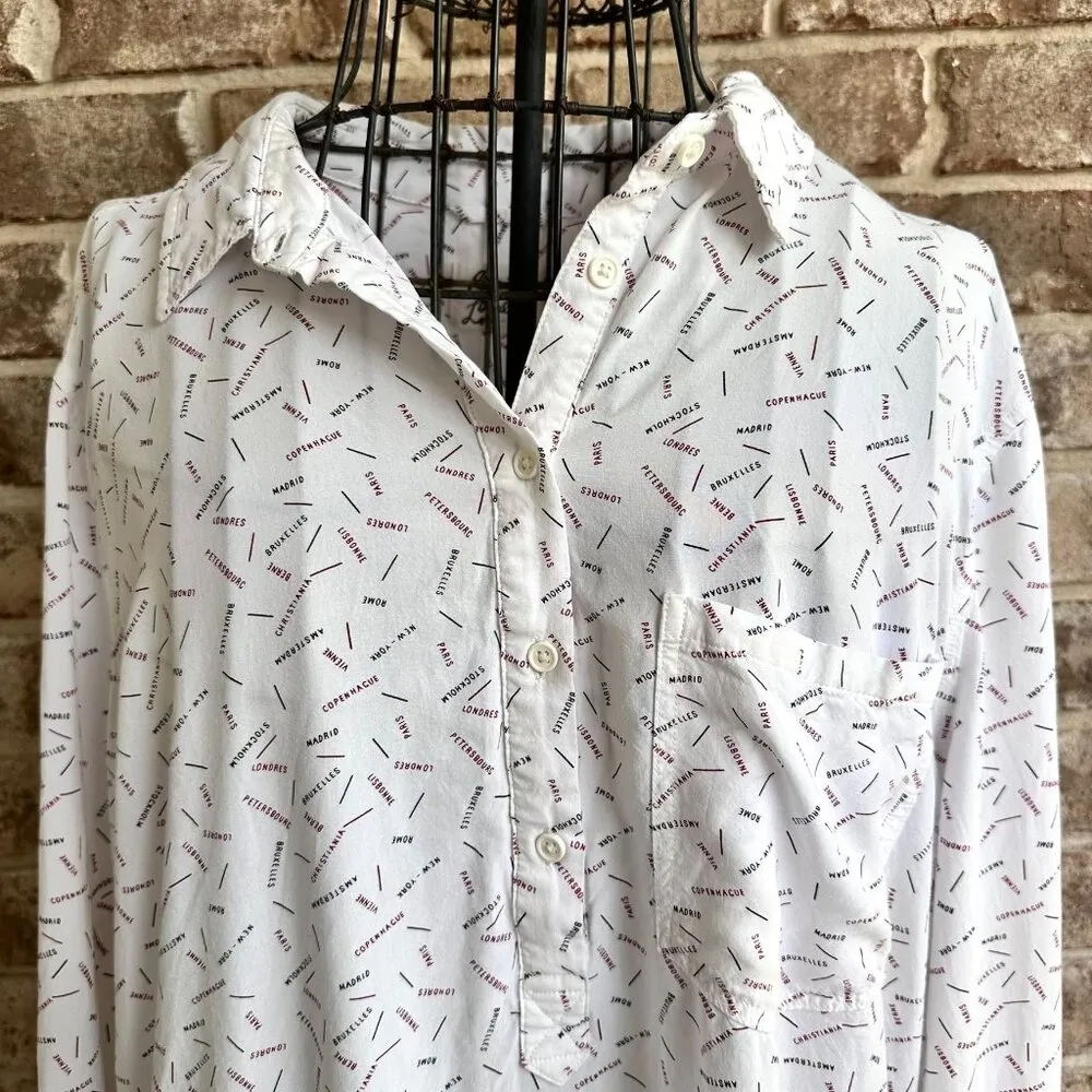 Cosmic Blue Love Roll Tab Sleeve Shirt XL White Hi Low New York Paris Traveler - Image 3