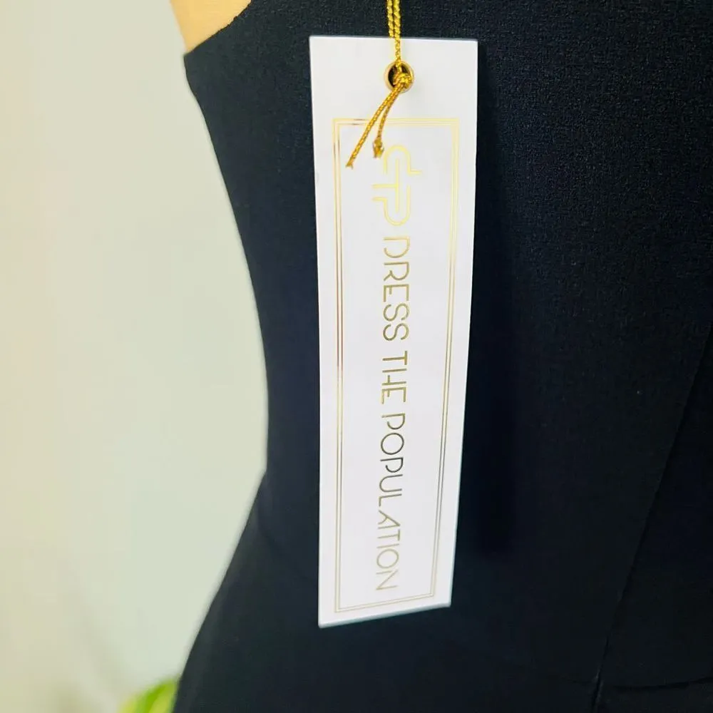 DRESS THE POPULATION Ariel Racerback Faux Wrap Crepe Dress Gown, Black Small NWT - Image 11