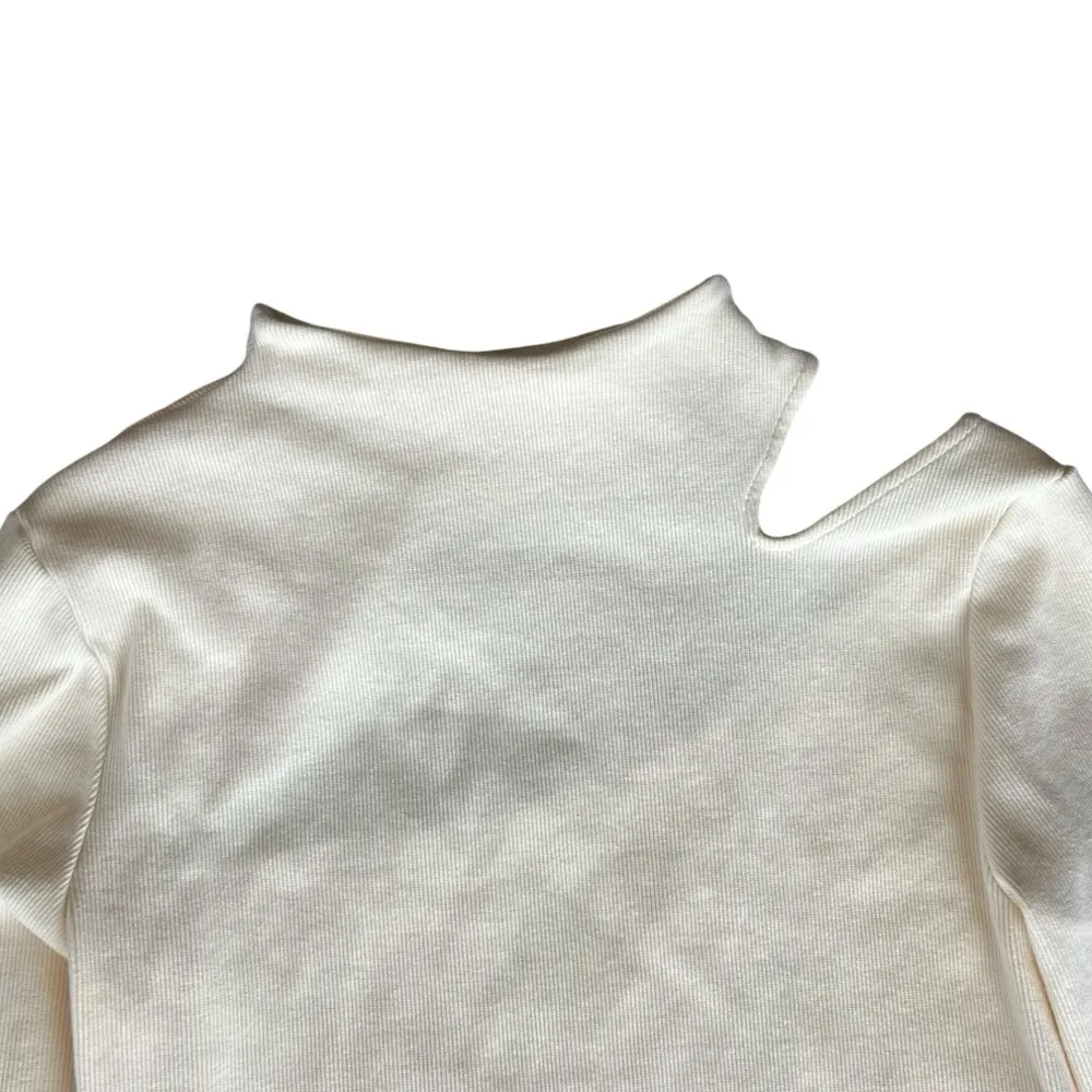 By Anthropologie Women’s Asymmetrical Cutout Ribbed Knit Mockneck Ivory Sweater White Size undefined - Image 8