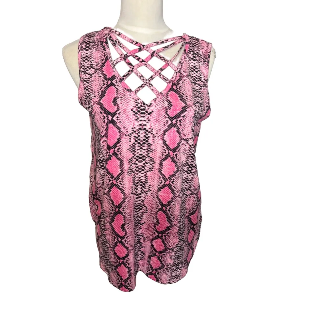 Southern Stitch Pink Snake Print CrissCross Tank - Image 2