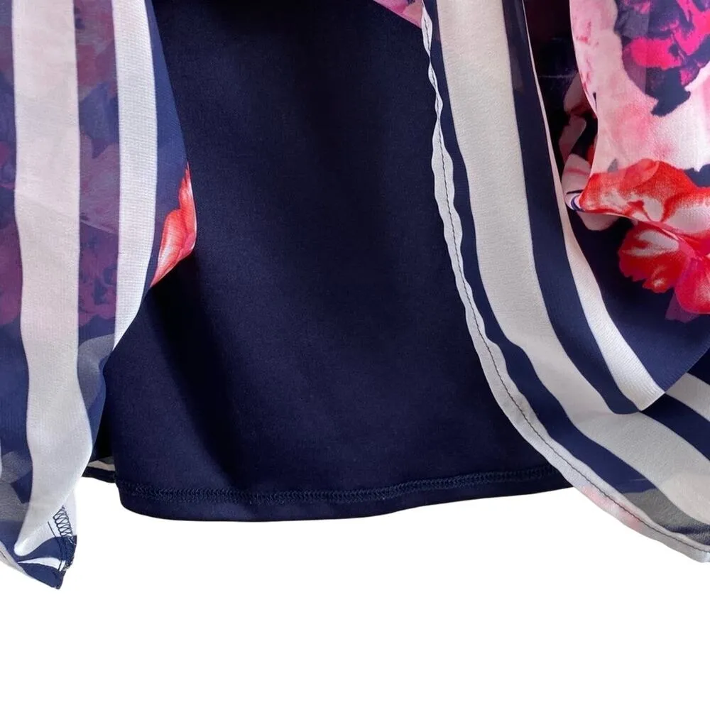 Vince Camuto Multicolor Floral Striped Sleeveless Short Shift Dress Size S - Image 4