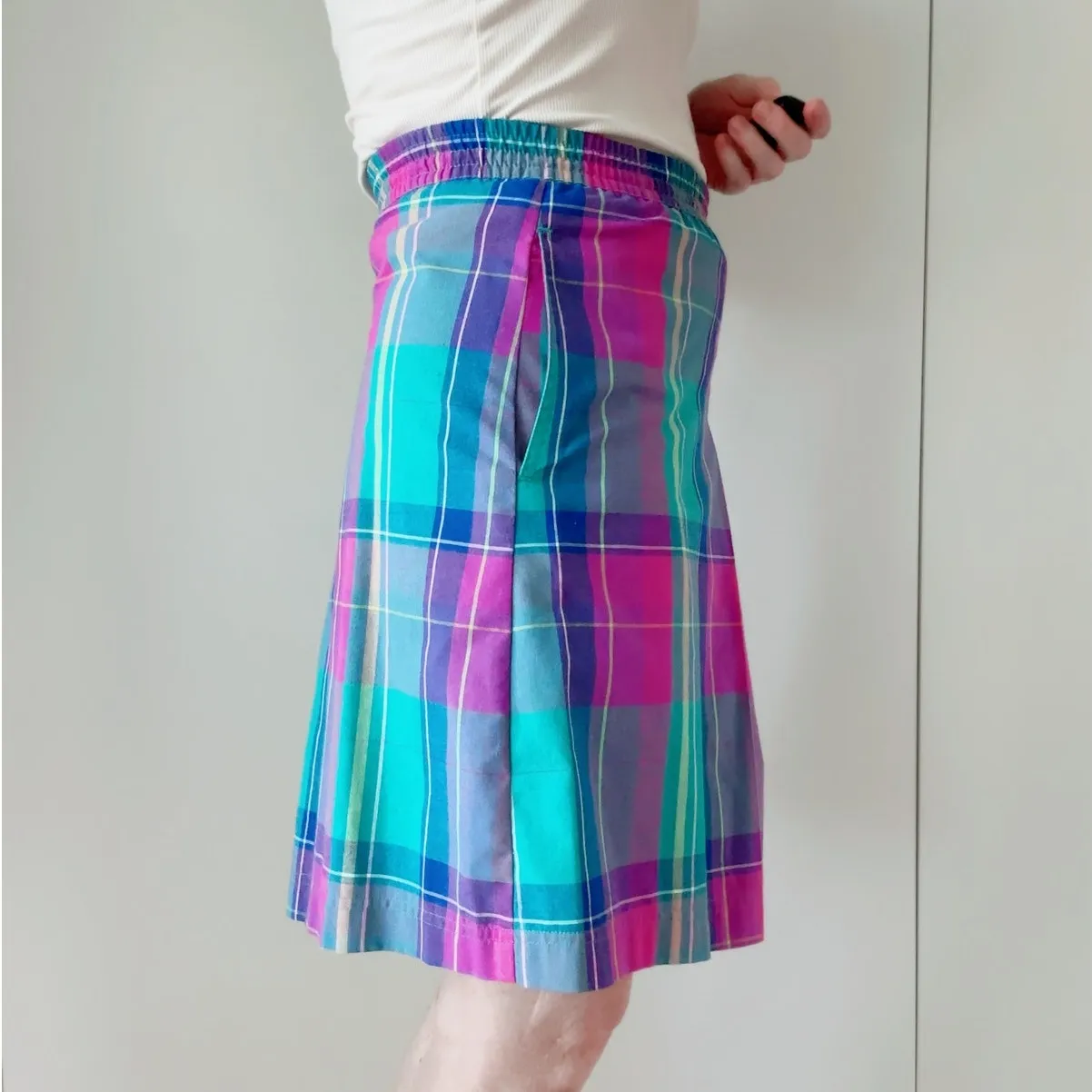 VTG 80s Plaid High Waisted Mom Shorts Size M Colorful Preppy Summer Style Retro - Image 4