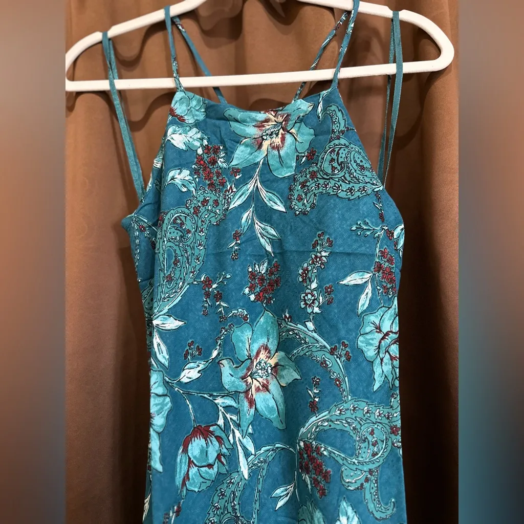 Band of the Free Band of Gypsies Audette Teal Flower Halter Dress NWT Blue Size L - Image 5