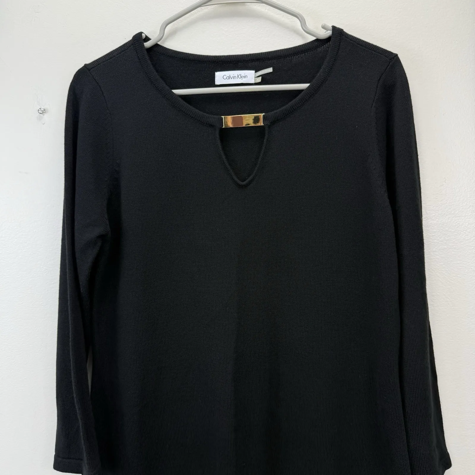 Calvin Klein Black Keyhole Long‎ Sleeve Sheath Sweater Dress Size XL - Image 3