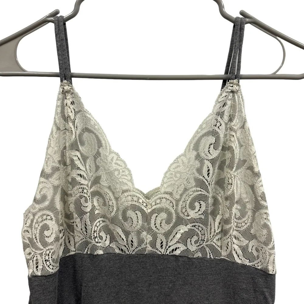 Lace Tee Cotton Chemise Sleeveless Nightgown PJ Nightgown Gray and Cream Medium - Image 6