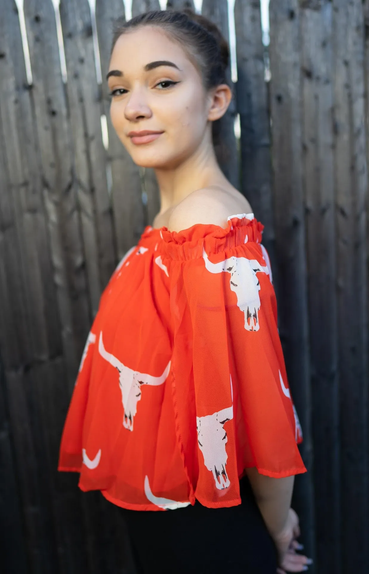 Peach Love Off The Shoulder Cowgirl Top Large - Image 3