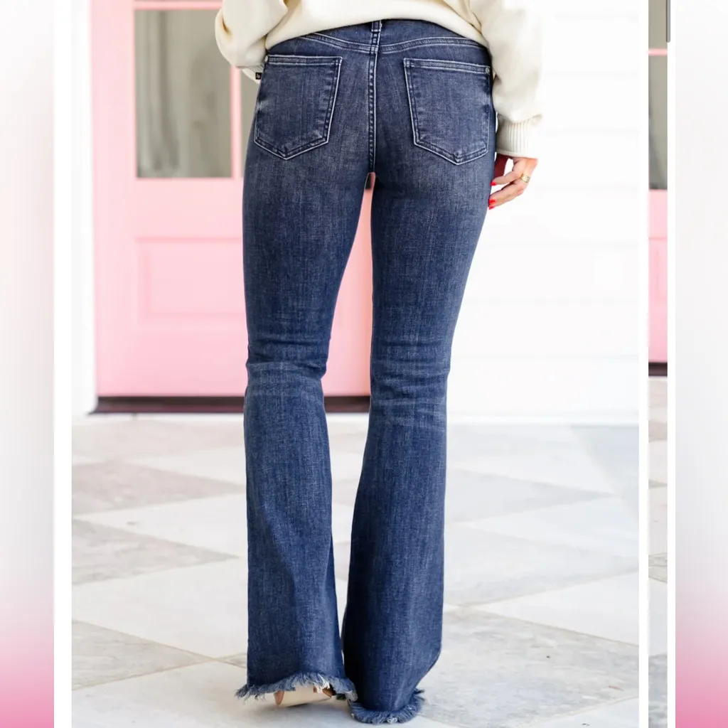 Judy Blue Call The Shots Mid Rise Jeans Flare Stretch Frayed Distressed 15 32 - Image 2