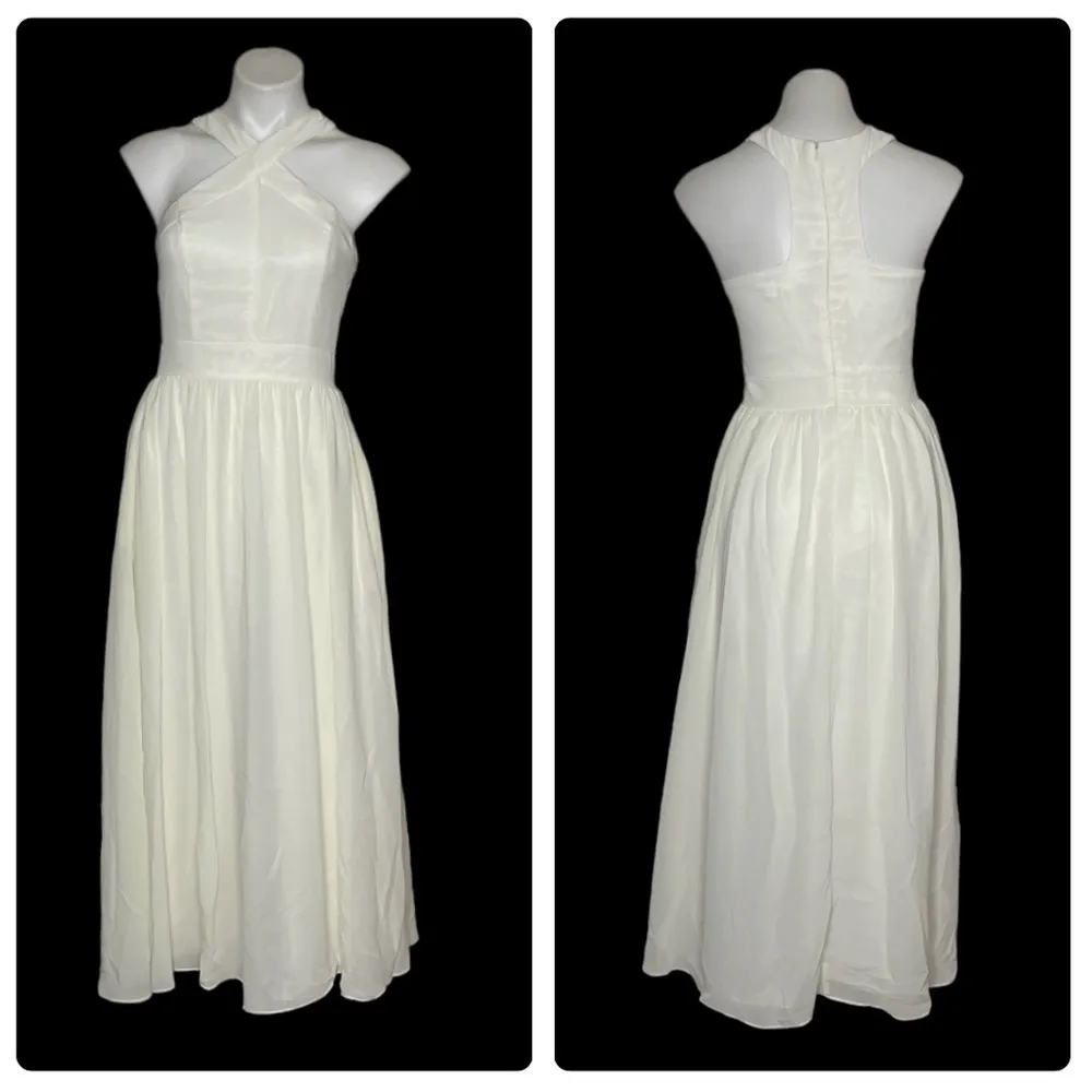DEE KELLER Filmy Ivory Dress Cocktail Evening Gown Midi Maxi Sleeveless Size 8 - Image 8