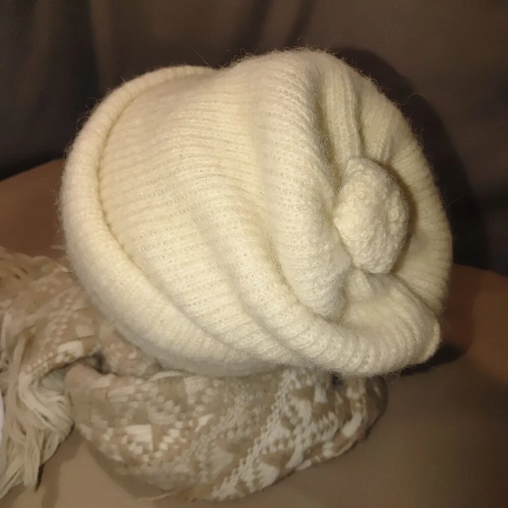 Handmade Vintage Cream Wool Beanie Hat Woven Fringe Scarf Giulia Biondi Italy - Image 12