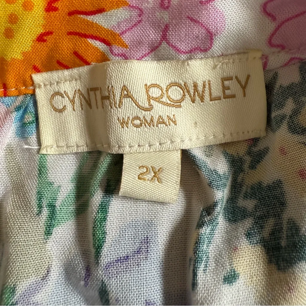 Cynthia Rowley Multicolor Floral V-Neck Blouse 2X - Image 3