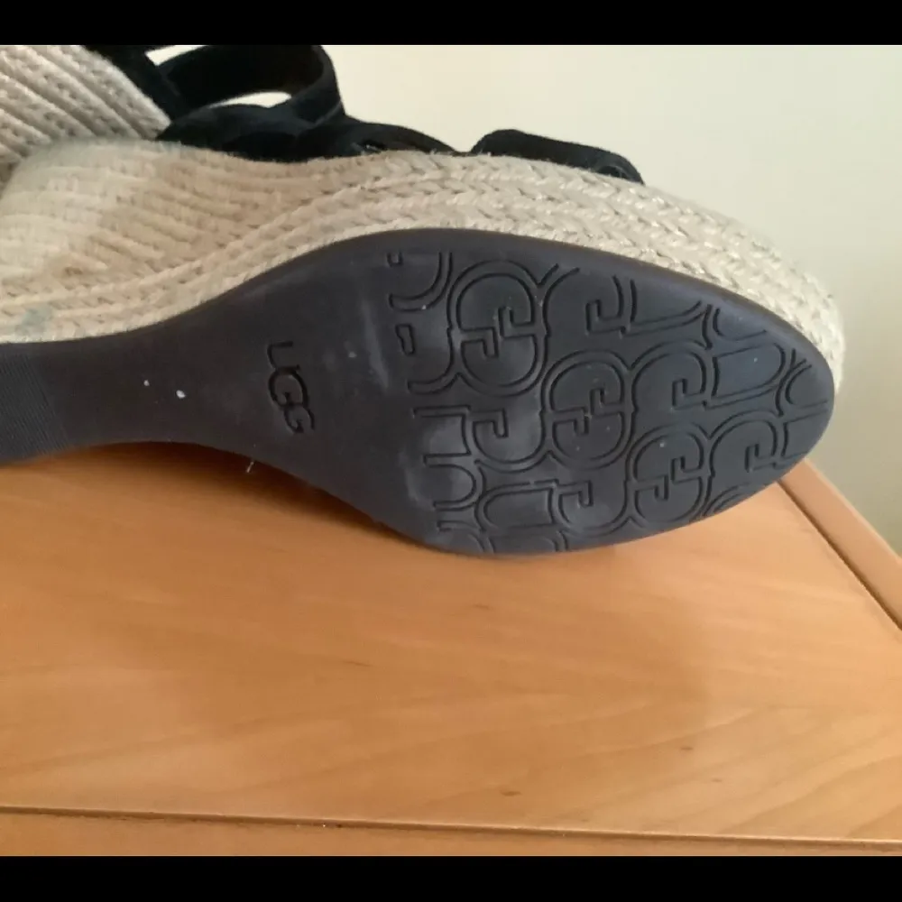 UGG “Tawnie” black suede platform sandals jute wedge slingback shoes size 7 - Image 5