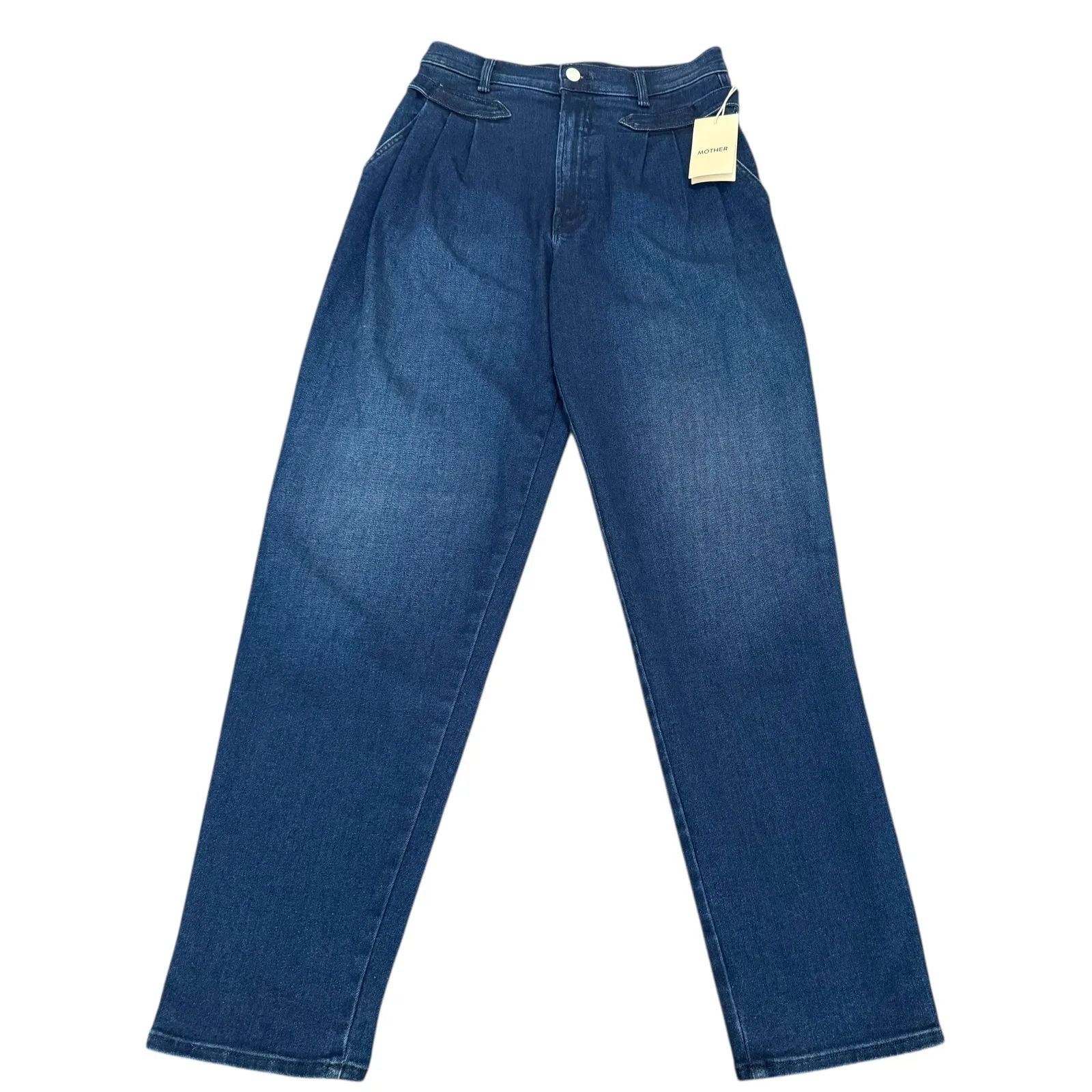 MOTHER The Tabby Tune Up Skimp Jeans Dark Wash Pleated Straight Leg Size 28 Blue - Image 3