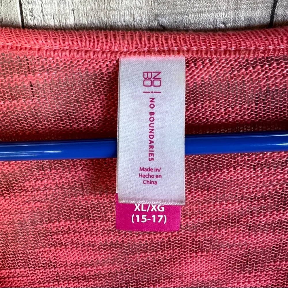 No Boundaries XL(15-17) Jr’s Pink Lightweight Burnout Sweater w/Lace App… - Image 7